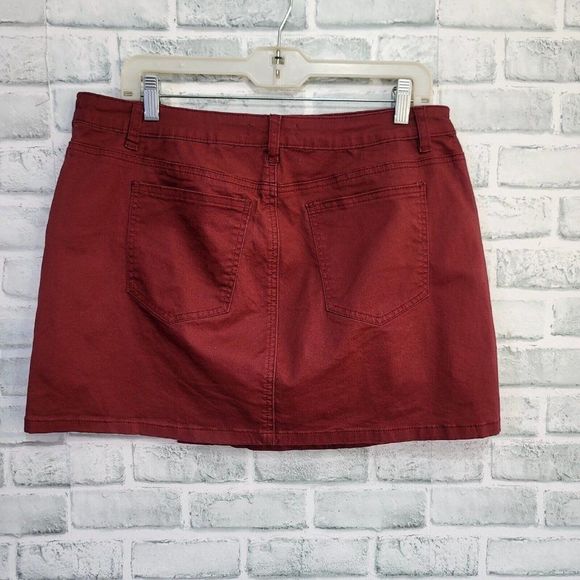 Chelsea & Violet Size 31 Asym Hem Pocketed Suede Denim Mini Faux Wrap Skirt - Picture 2 of 6